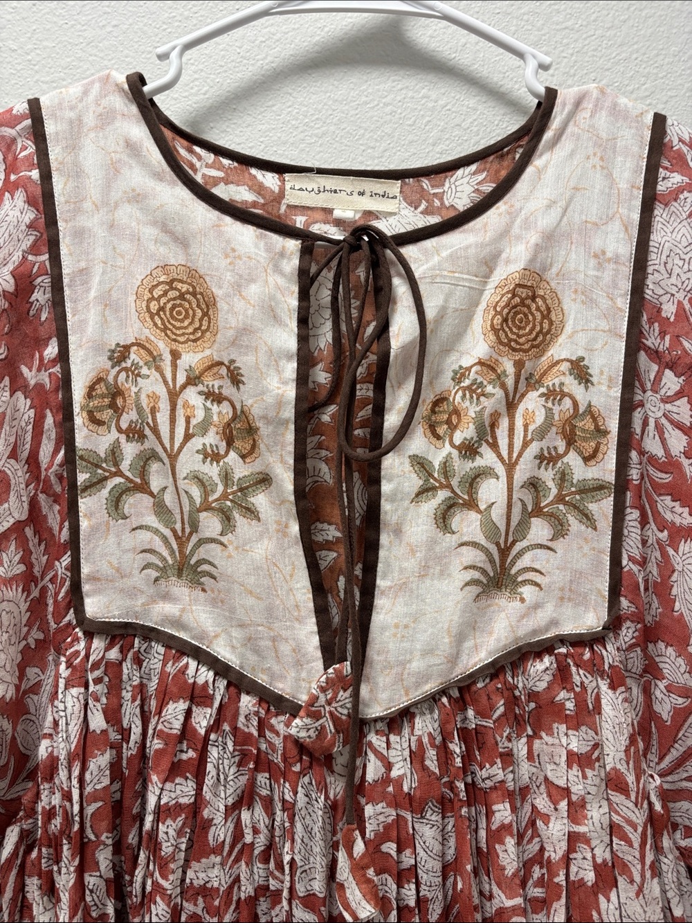 Daughters of India Rust and Cream Floral Maxi Dress - Picture 3 of 5